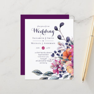 BUDGET Purple Orange Floral Wedding Invite