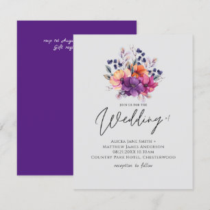 BUDGET Purple Orange Floral Wedding Invite