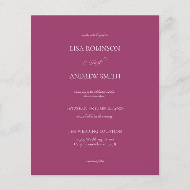 Budget Purple Pink Calligraphy Wedding Flyer (Front)
