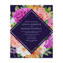 Budget Purple Pink Floral Bold Wedding Invitation
