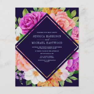 Budget Purple Pink Floral Bold Wedding Invitation