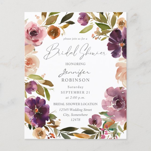 Budget Purple & Pink Floral Bridal Shower V2 Large Flyer (Front)