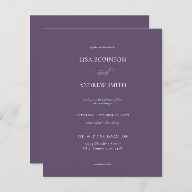 Budget Purple Plum Calligraphy Wedding (Front/Back)