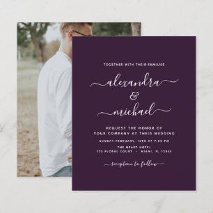 Budget Purple Plum Wedding with Photo Invitation