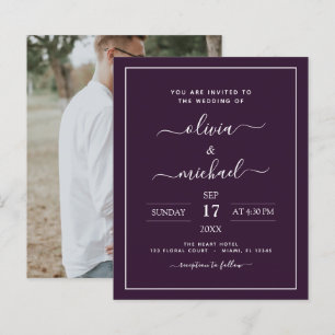 Budget Purple Plum Wedding with Photo Invitation