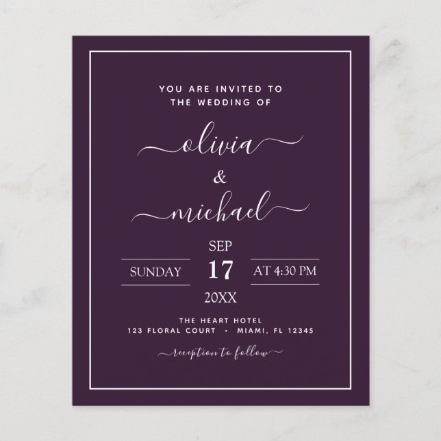 Budget Purple Plum Wedding with Photo Invitation F Flyer (Front)