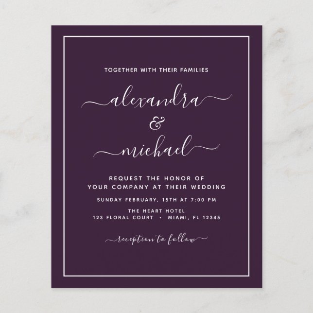 Budget Purple Plum Wedding with Photo Invitation F Flyer (Front)
