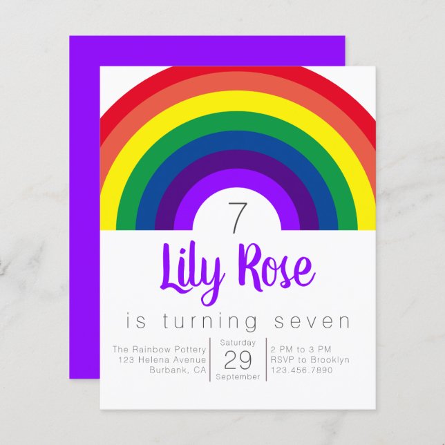 Budget Purple Rainbow Birthday Party Invitation (Front/Back)
