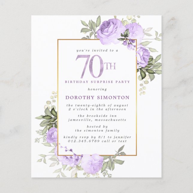 Budget Purple Rose 70th Birthday Surprise Party (Front)