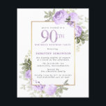 Budget Purple Rose 90th Birthday Surprise Party<br><div class="desc">Honour a special woman with this elegant and feminine 90th Birthday party invitation. 90th is written in large purple text. Birthday Surprise Party follows. The honoured guest's name is also in purple capital letters. The remainder of the text is soft dove grey. The 90th birthday celebration details are surrounded by...</div>