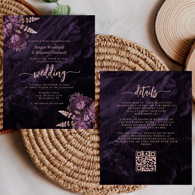 Budget Purple Rose Gold Floral QR Code Wedding (Creator Uploaded)