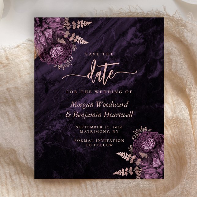Budget Purple Rose Gold Floral Save the Date (Creator Uploaded)