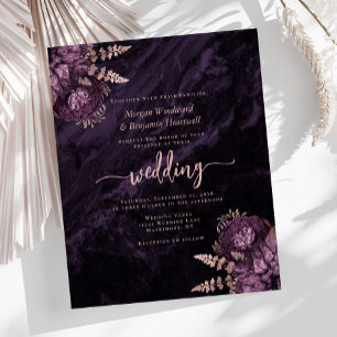 Budget Purple Rose Gold Floral Wedding Invite