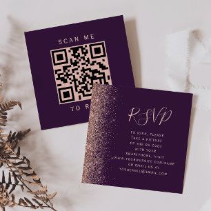 Budget Purple Rose Gold Wedding QR Code RSVP Enclosure Card