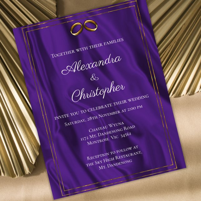 Budget Purple Silk and Gold Rings Wedding Invite Flyer (Creator Uploaded)
