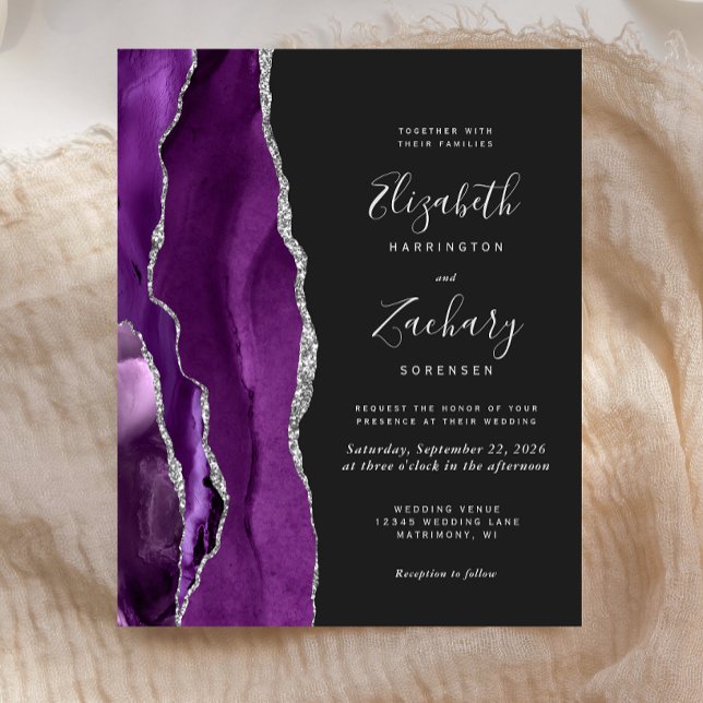 Budget Purple Silver Agate Dark Wedding Invitation (Creator Uploaded)