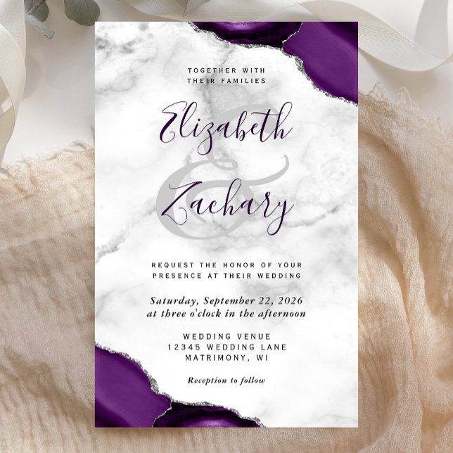 Budget Purple Silver Agate Marble Corners Wedding (Creator Uploaded)