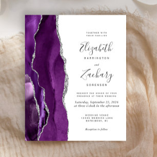 Budget Purple Silver Agate Wedding Invitation