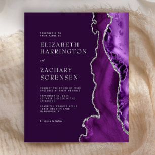 Budget Purple Silver Agate Wedding Invitation