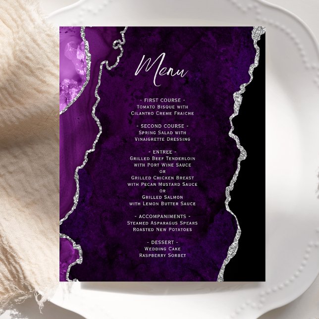 Budget Purple Silver Agate Wedding Menu (Créateur téléchargé)