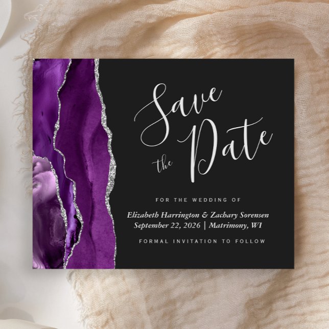 Budget Purple Silver Agate Wedding Save the Date (Creator Uploaded)
