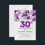 Budget Purple Silver Balloon Glitter 30th Birthday Card<br><div class="desc">Modern Glam Purple Violet Silver Balloon Glitter Sparkle Any Age Birthday Invitation</div>