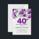 Budget Purple Silver Balloon Glitter 40th Birthday Card<br><div class="desc">Modern Glam Purple Violet Silver Balloon Glitter Sparkle Any Age Birthday Invitation</div>