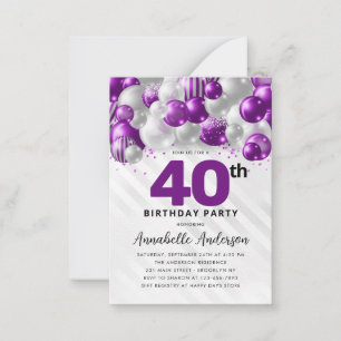 Budget Purple Silver Balloon Glitter 40th Birthday Card