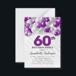 Budget Purple Silver Balloon Glitter 60th Birthday Card<br><div class="desc">Modern Glam Purple Violet Silver Balloon Glitter Sparkle Any Age Birthday Invitation</div>