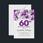 Budget Purple Silver Balloon Glitter 60th Birthday Card<br><div class="desc">Modern Glam Purple Violet Silver Balloon Glitter Sparkle Any Age Birthday Invitation</div>