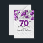 Budget Purple Silver Balloon Glitter 70th Birthday Card<br><div class="desc">Modern Glam Purple Violet Silver Balloon Glitter Sparkle Any Age Birthday Invitation</div>