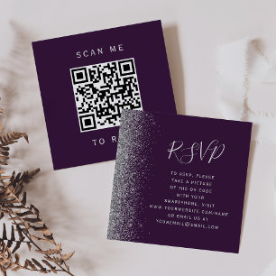 Budget Purple Silver Wedding QR Code RSVP Enclosure Card