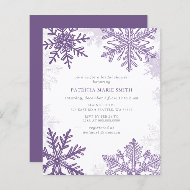 Budget Purple Snowflakes Winter Bridal Shower (Front/Back)