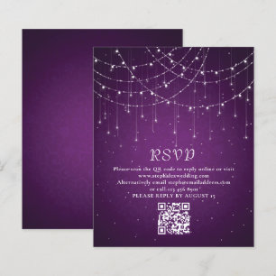 Budget Purple String Lights QR Code Wedding RSVP
