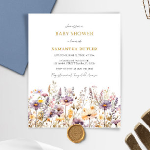 Budget Purple Wildflowers Baby Shower Invitation