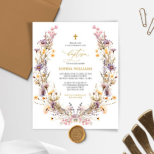BUDGET Purple Wildflowers Baptism Invitation