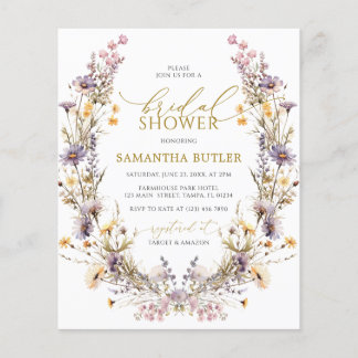 Budget Purple Wildflowers Bridal Shower Invitation