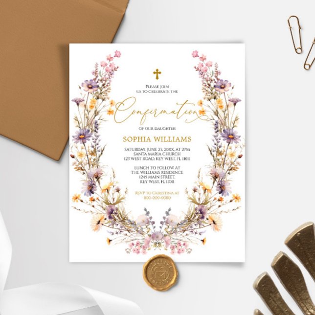 BUDGET Purple Wildflowers Confirmation Invitation (Creator Uploaded)