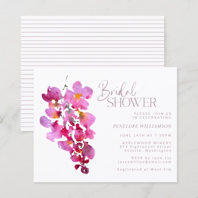 Budget Purple Wisteria Watercolor Bridal Shower (Front/Back)