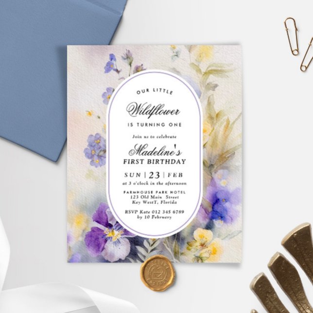 Budget Purple & Yellow 1st Birthday Invitation (Creator Uploaded)