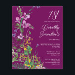 BUDGET Purple Yellow Floral 18th Birthday Invite<br><div class="desc">Pink,  purple and yellow wildflowers with an exotic and tropical vibe create a bold statement when placed on a purple background. The bold white text and calligraphy really pops. This item is part of the Purple Yellow Wildflowers collection.</div>
