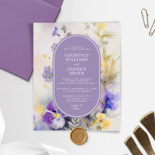 Budget Purple & Yellow Flowers Wedding Invitation