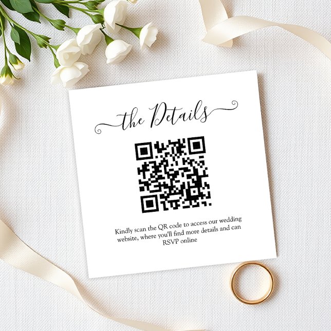 Budget QR Code Black Script RSVP Wedding Website Enclosure Card (Creator Uploaded)