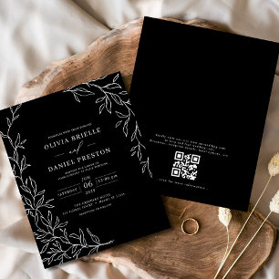 Budget QR Code Black & White Wedding Invitation