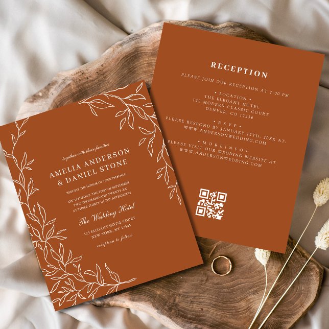 Budget QR Code Burnt Orange Wedding Invitation (Creator Uploaded)