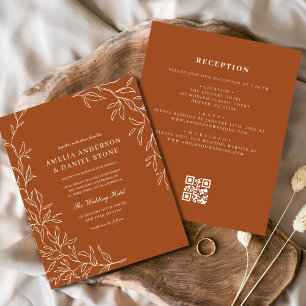 Budget QR Code Burnt Orange Wedding Invitation Flyer