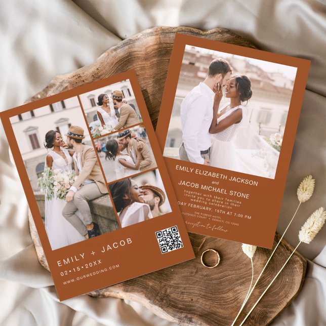 Budget QR Code Burnt Orange Wedding Invitation Flyer (Creator Uploaded)