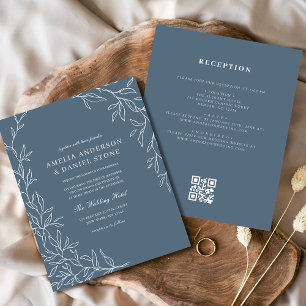 Budget QR Code Dusty Blue Leaf Wedding Invitation Flyer