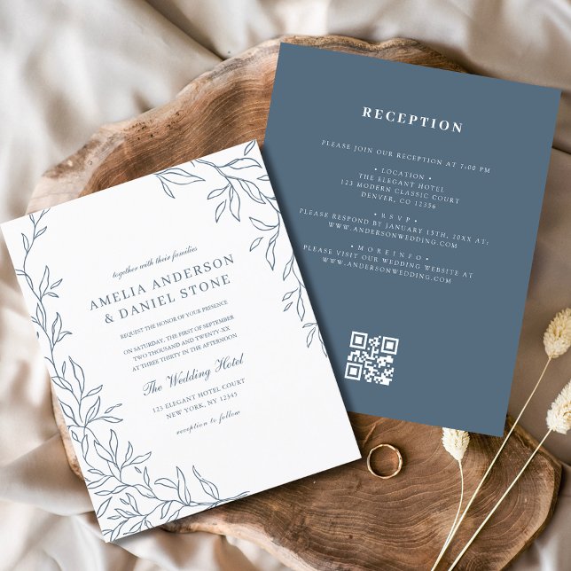 Budget QR Code Dusty Blue Wedding Invitation (Creator Uploaded)