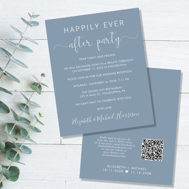 Budget QR Code Dusty Blue Wedding Reception Invite (Creator Uploaded)